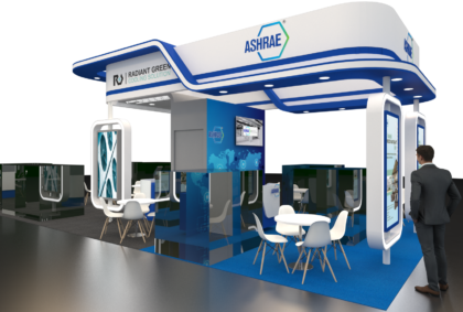 Design Booth Pameran Ashrae Minimalis.