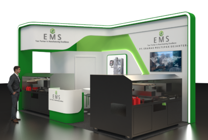 Design Booth Pameran Menarik Allpack EMS Minimalis .